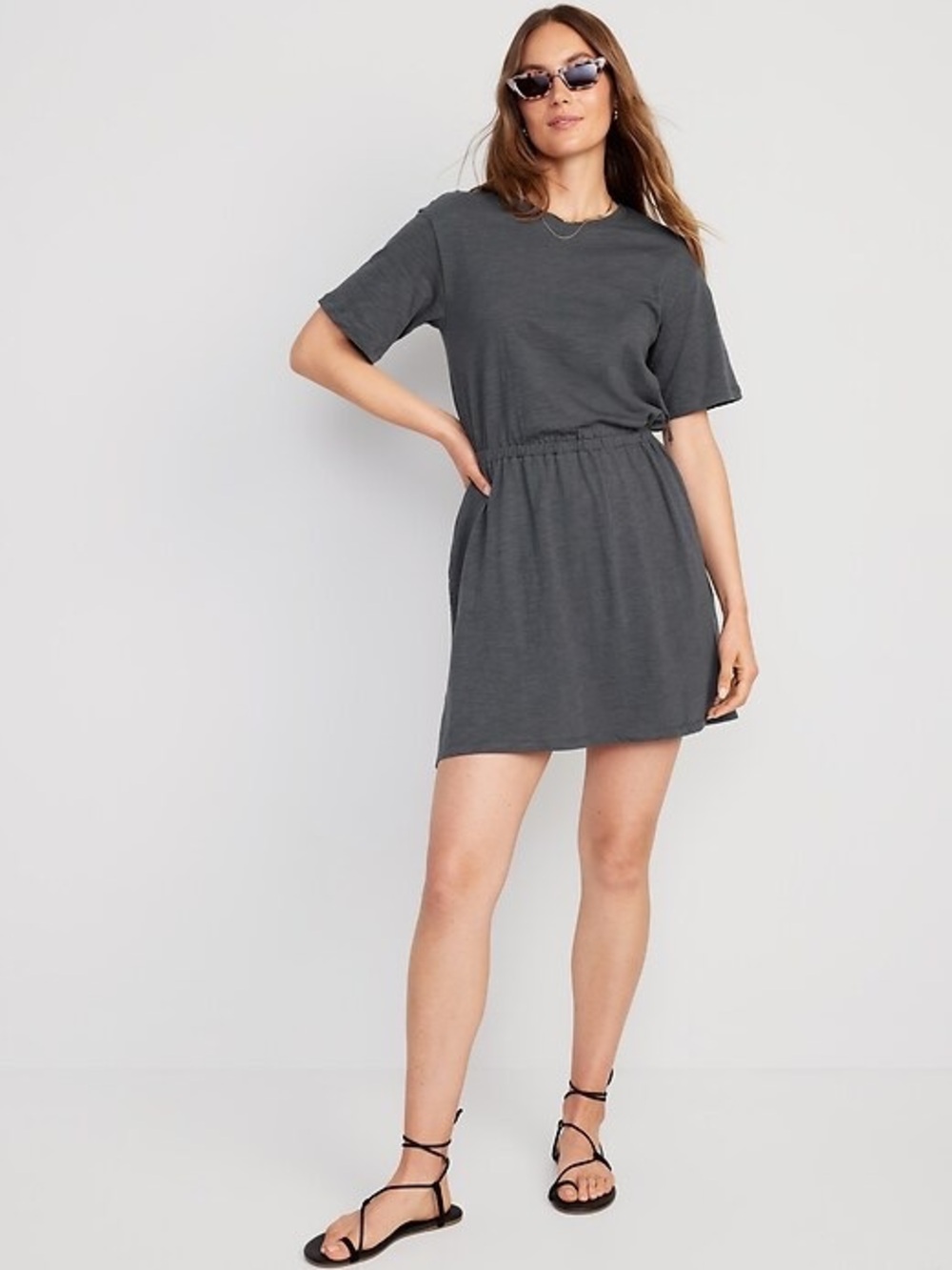 Charcoal Short Sleeve Tee Dress - Women
